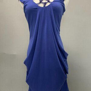Karen Millen Sleeveless Royal Blue Draped Shift Dress w/ Braided Neckline Size 6